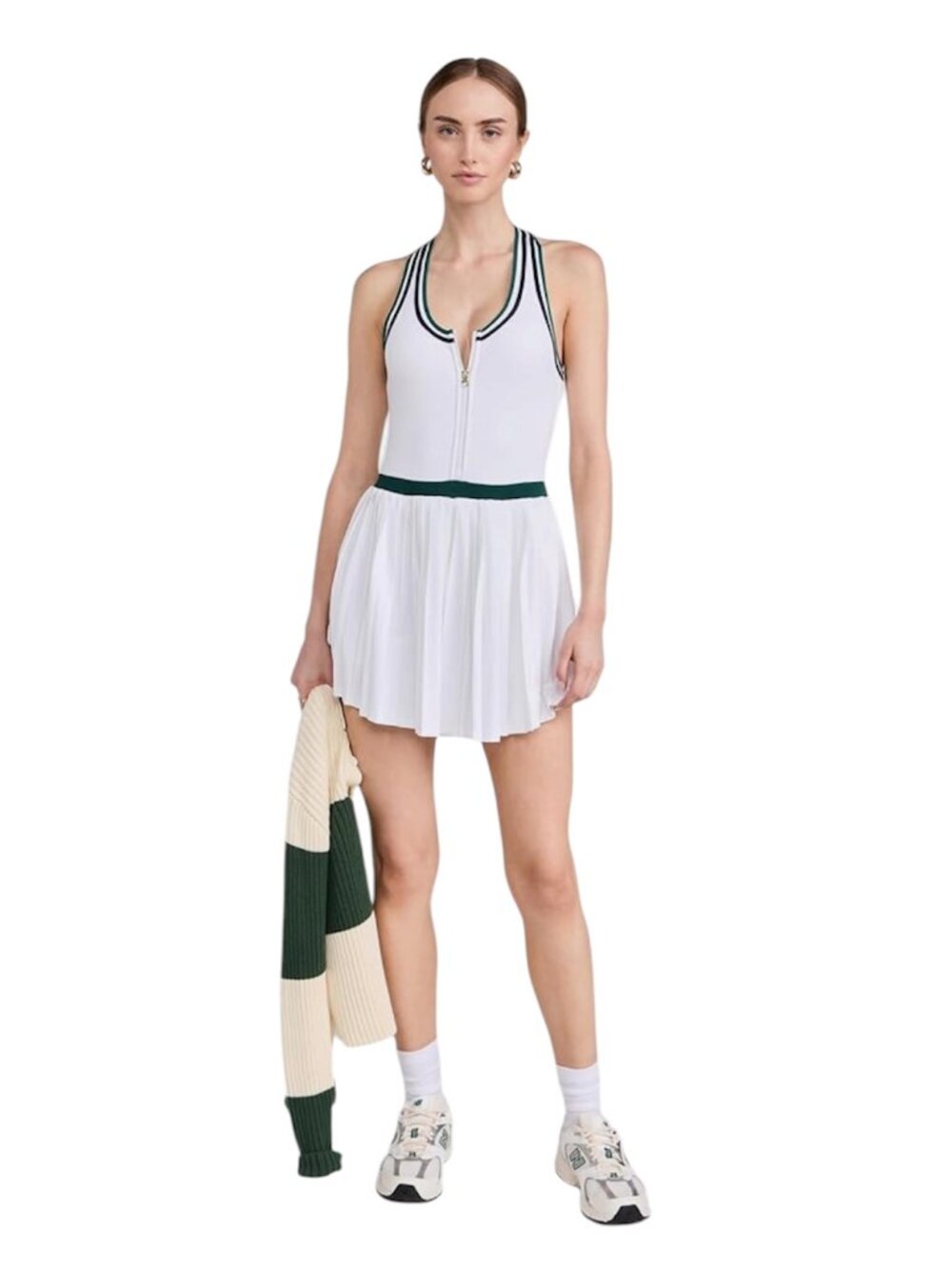 Varley Tennis Dress White Pleated Zip Front Size Small